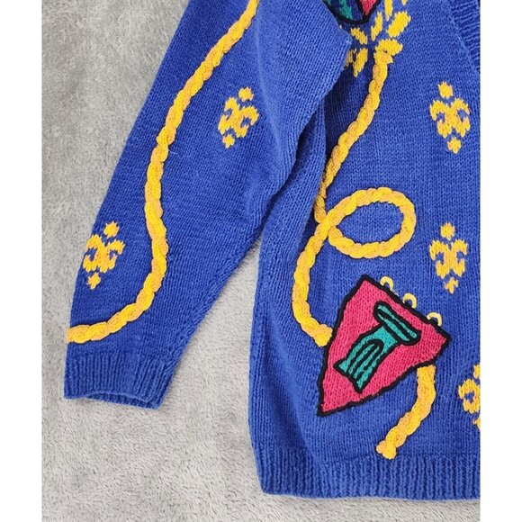 Picone Sport Sweater Womens Medium Blue Embroidered Hand Knit Vintage Cardigan - Picture 9 of 9
